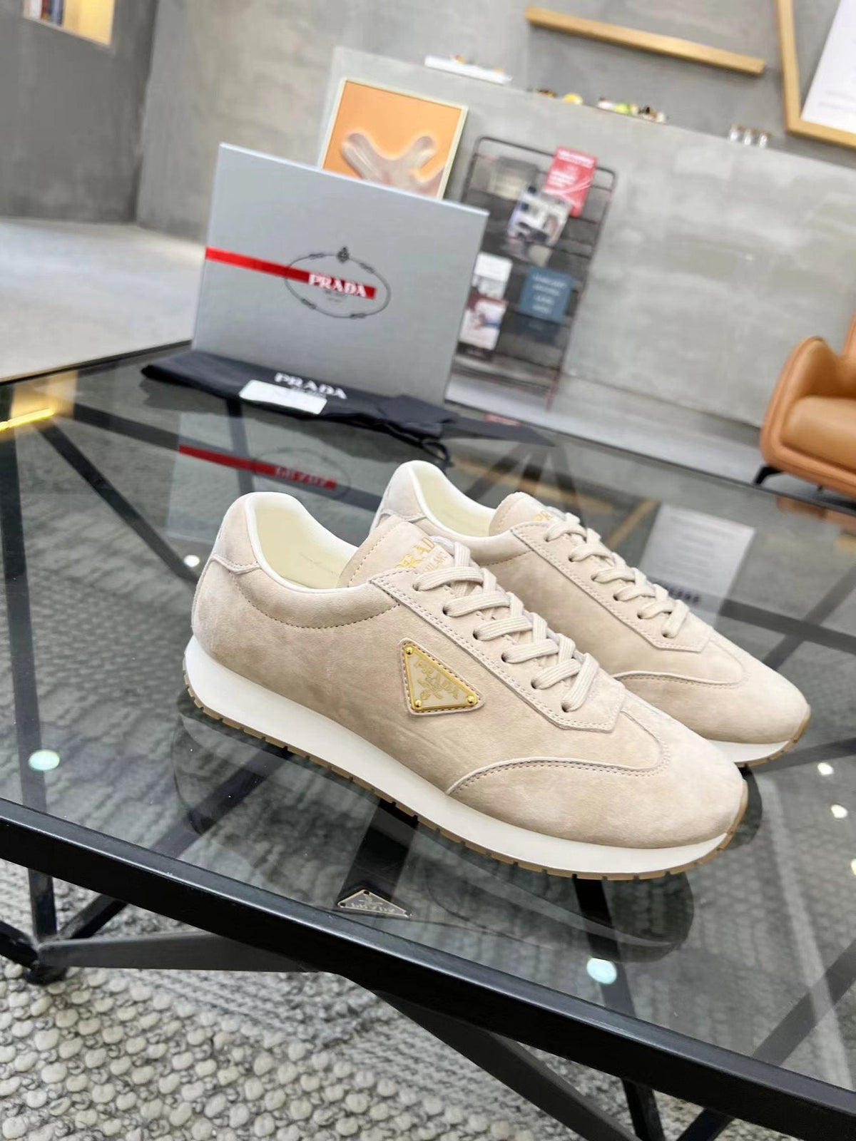 Prada Gold Accent Low-Top Sneakers — front
