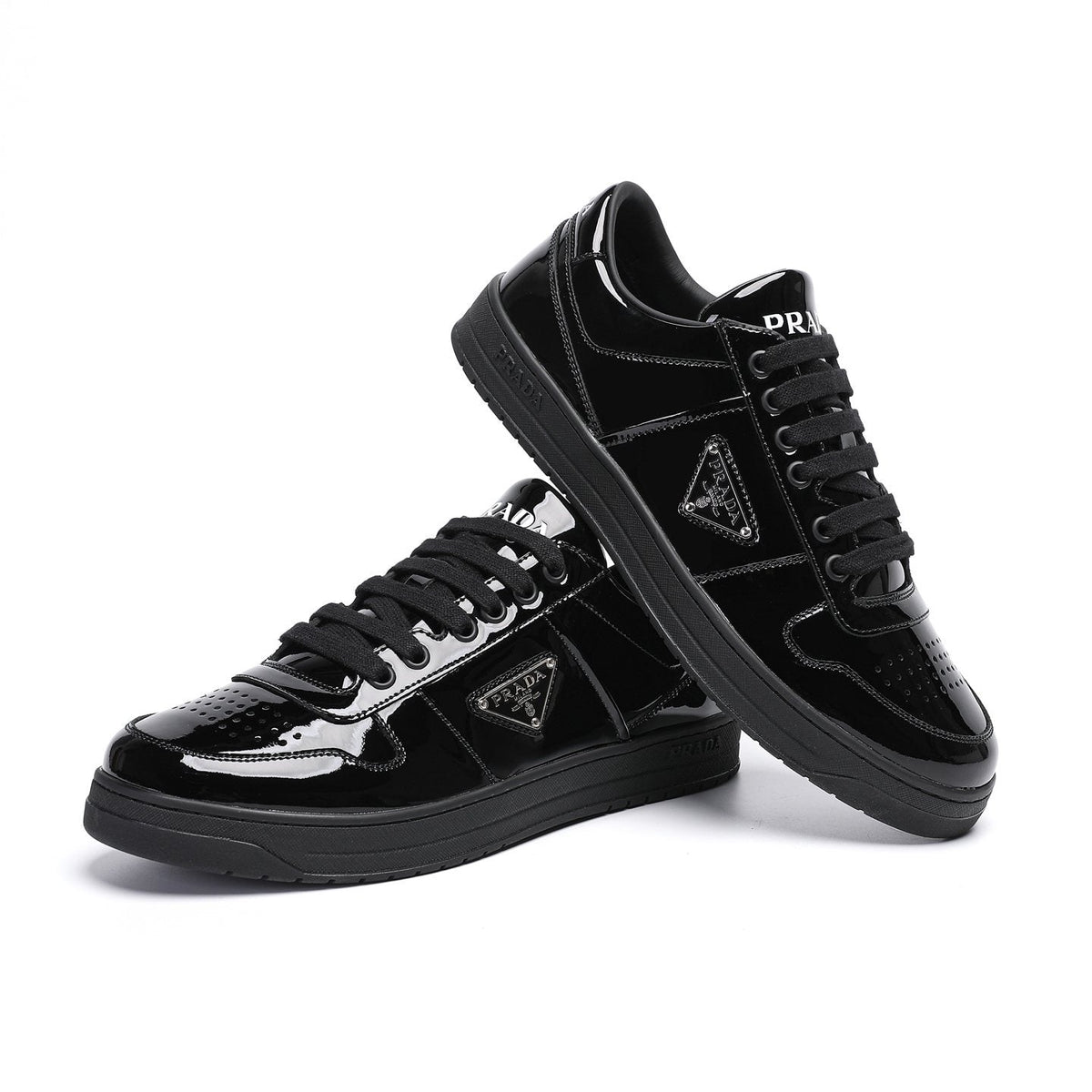 Prada Triangle Plaque Low-Top Sneakers — front