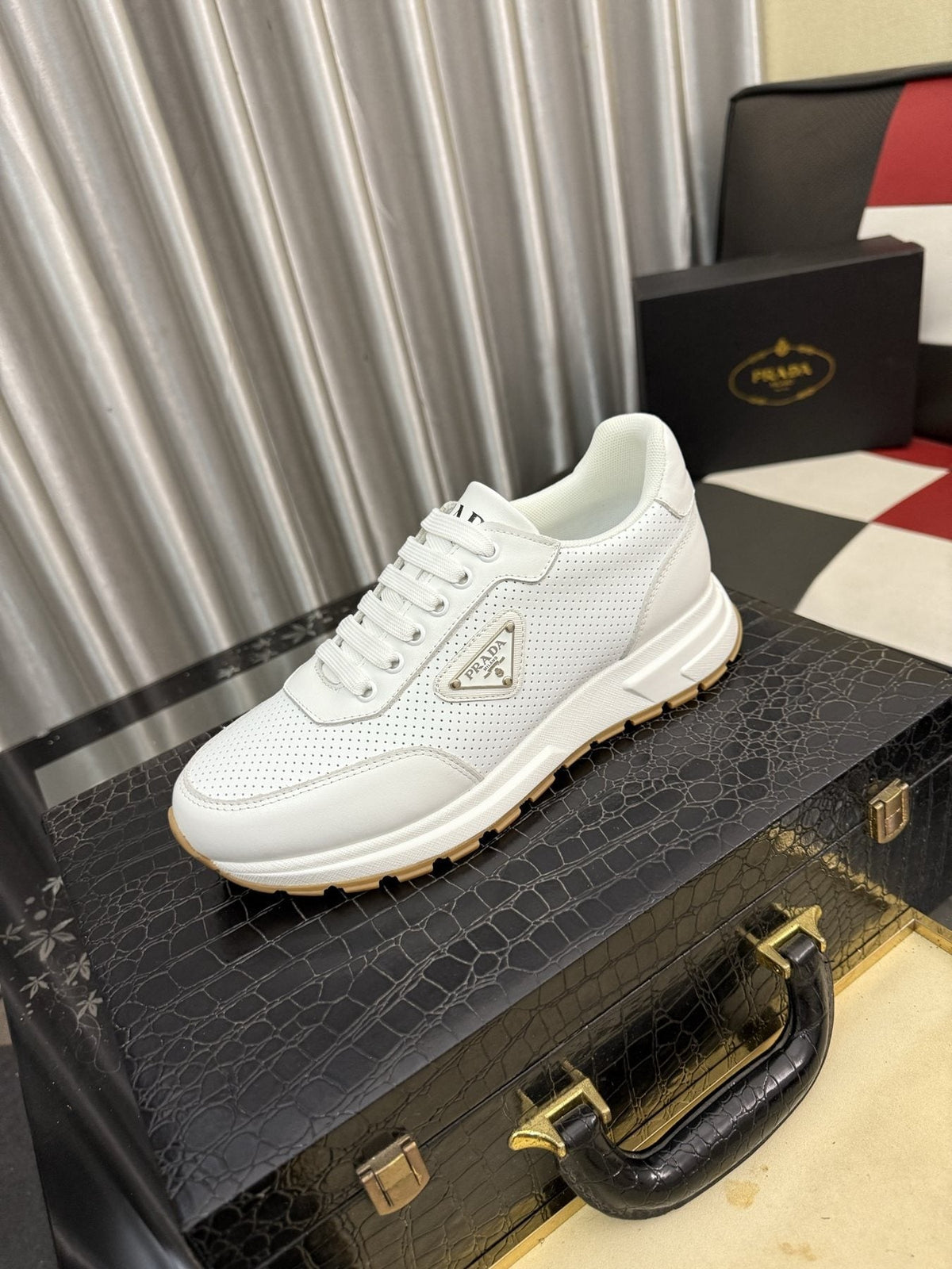 Prada Triangle Plaque Lace-Up Sneakers — front