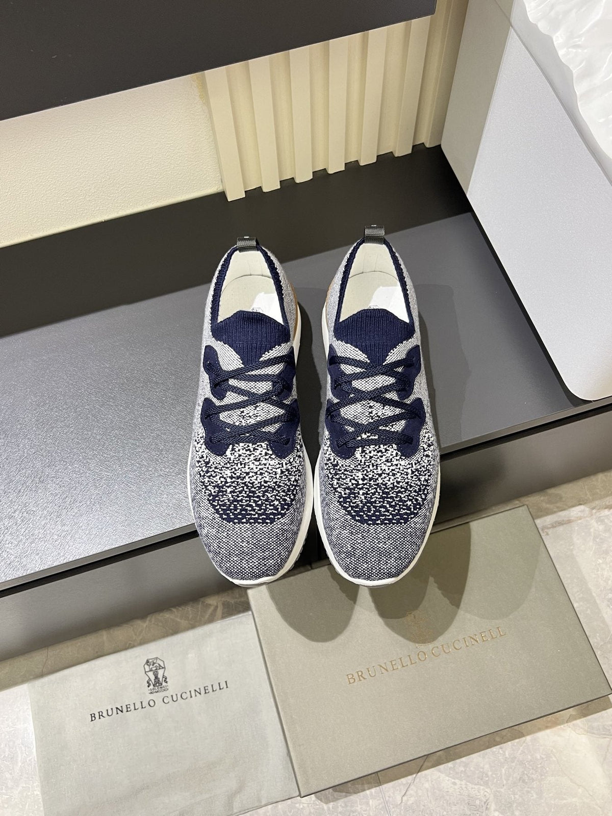 Brunello Cucinelli Color-Block Knit Sneakers — front
