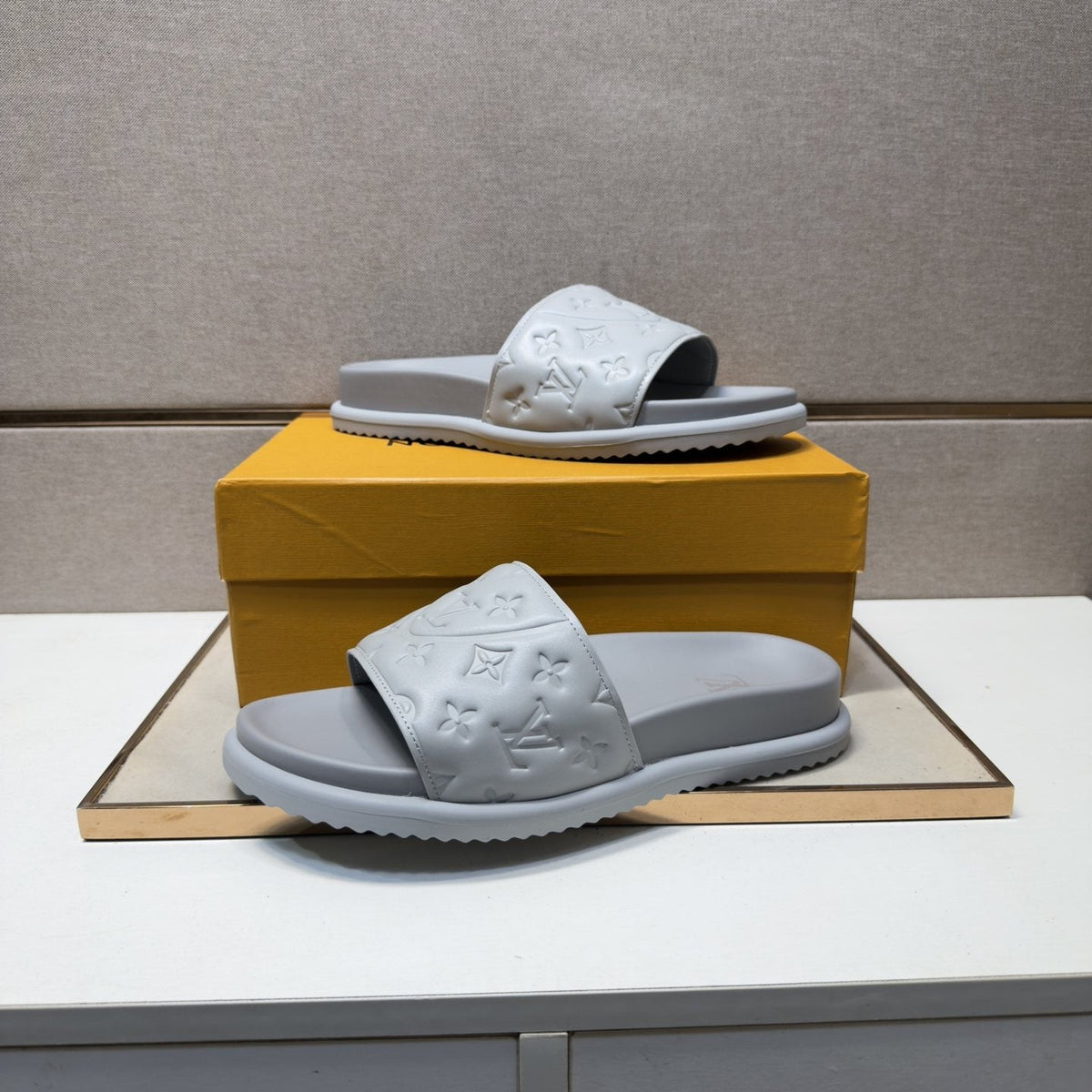 Louis Vuitton Embossed Strap Slide Sandals — front