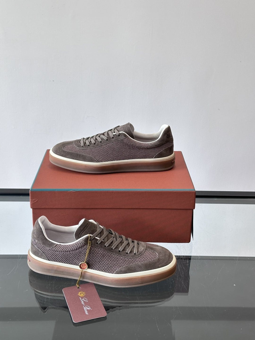 Loro Piana Black Cream Sole Sneakers — side