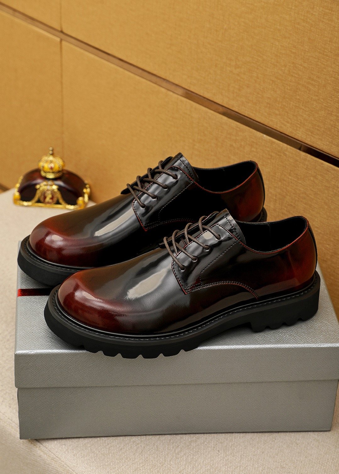 PRADA Glossy Lug Sole Derby Shoes — front