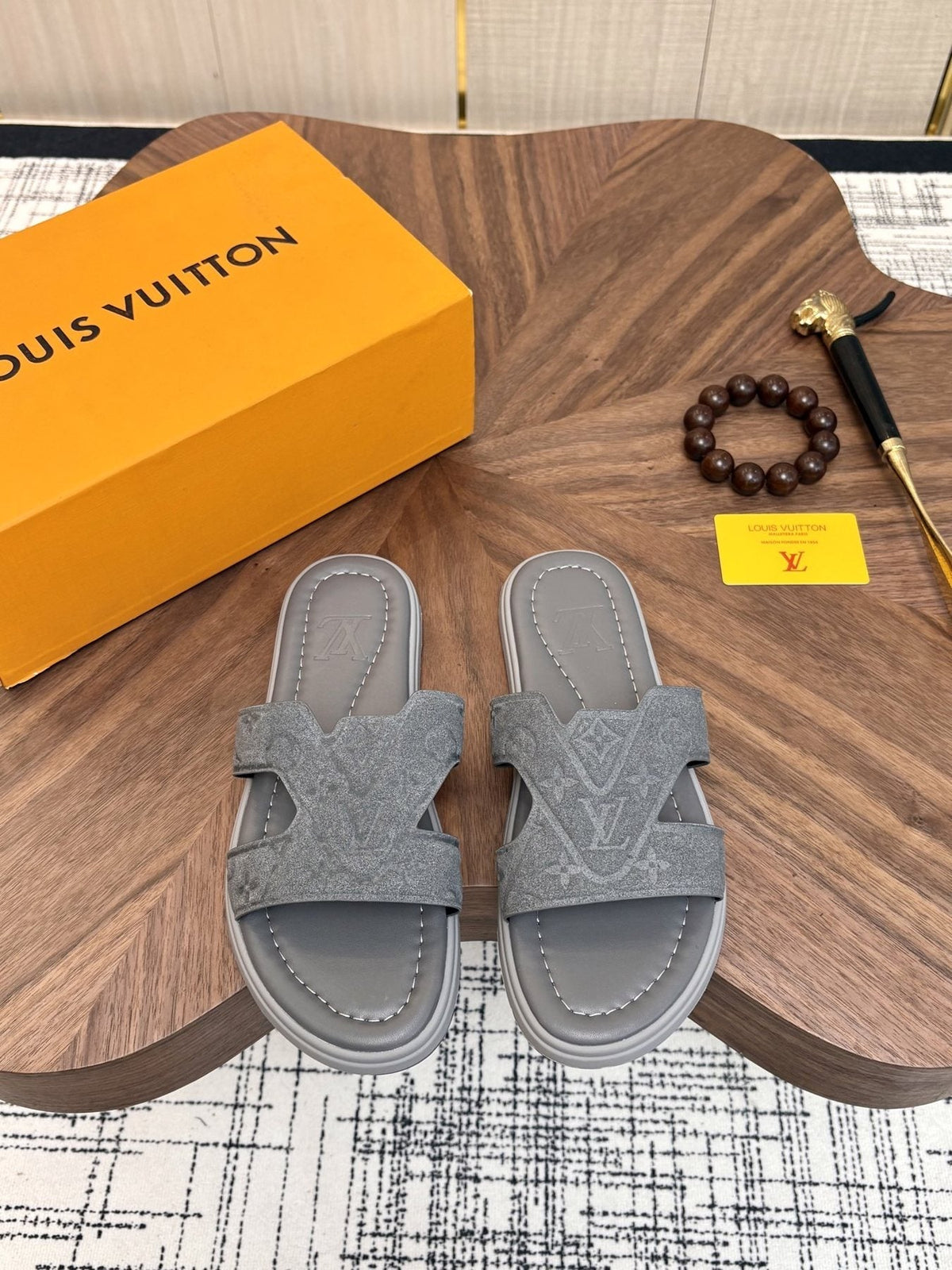 Louis Vuitton Monogram H-Cut Slide Sandals — front