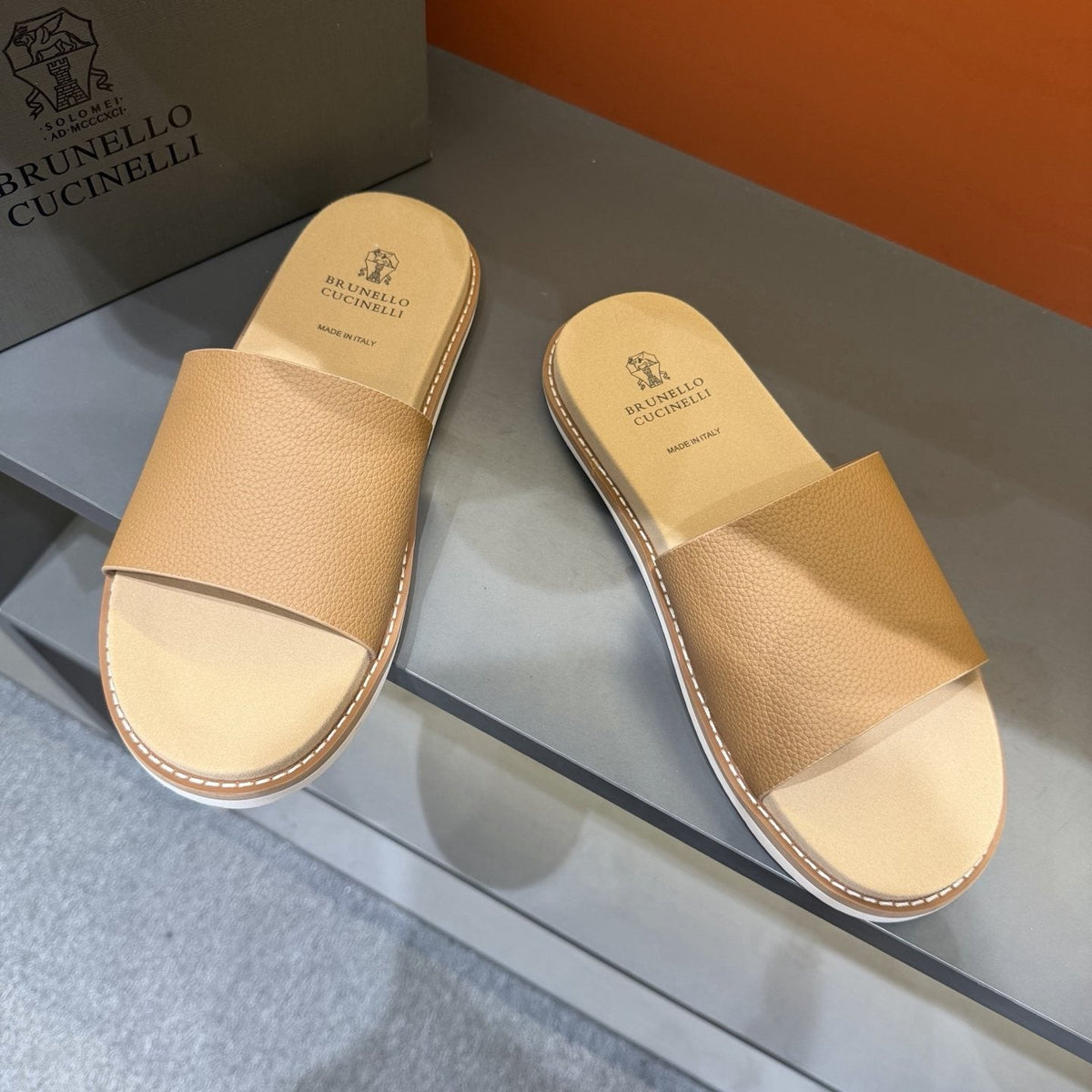 Brunello Cucinelli Men's Wide Strap Slide Sandals — hero