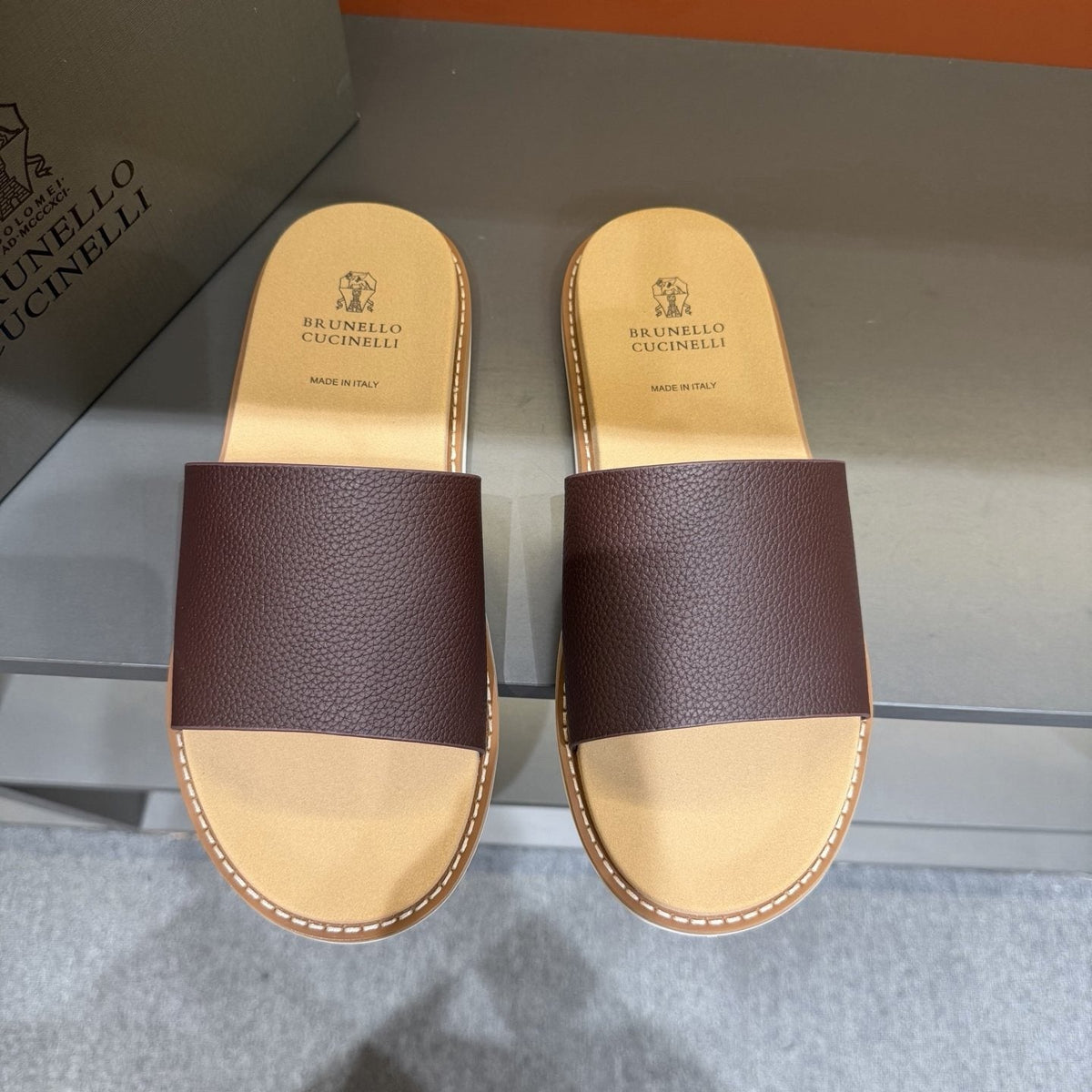 Brunello Cucinelli Men's Wide Strap Slide Sandals — front