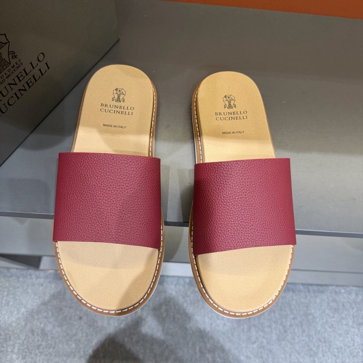 Brunello Cucinelli Men's Wide Strap Slide Sandals — front
