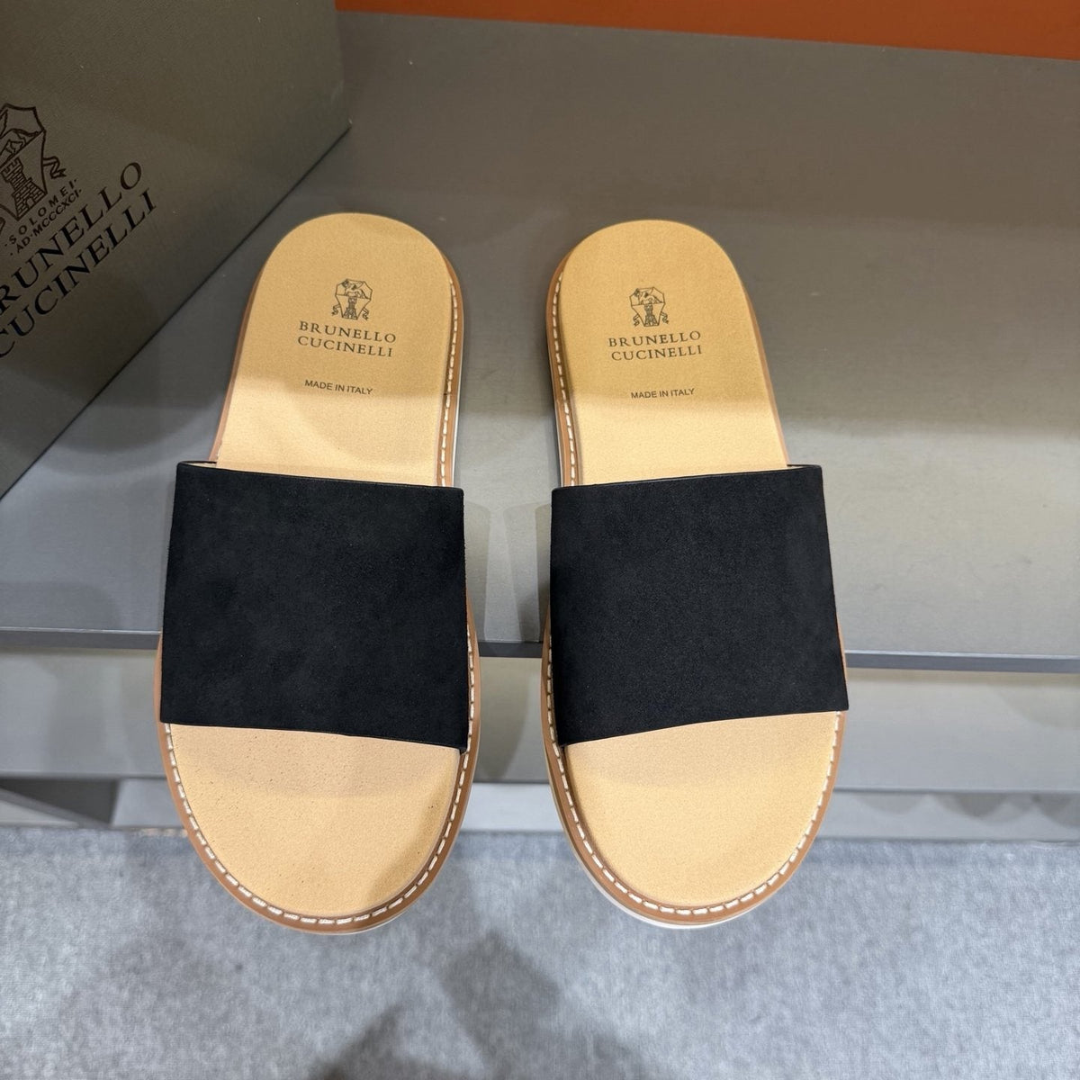 Brunello Cucinelli Men's Wide Strap Slide Sandals — front