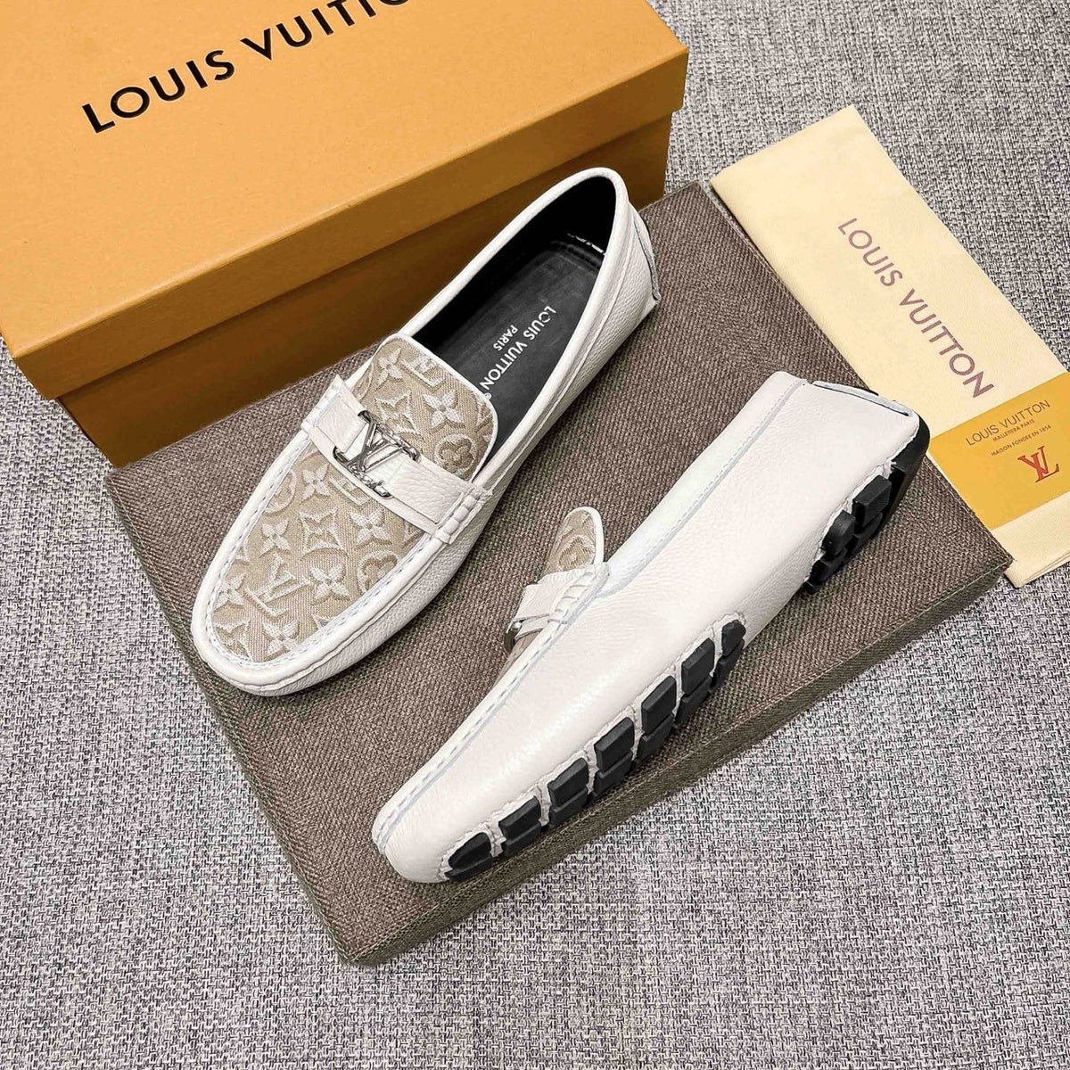 Louis Vuitton Patterned Metal-Accent Slip-On Loafers — front
