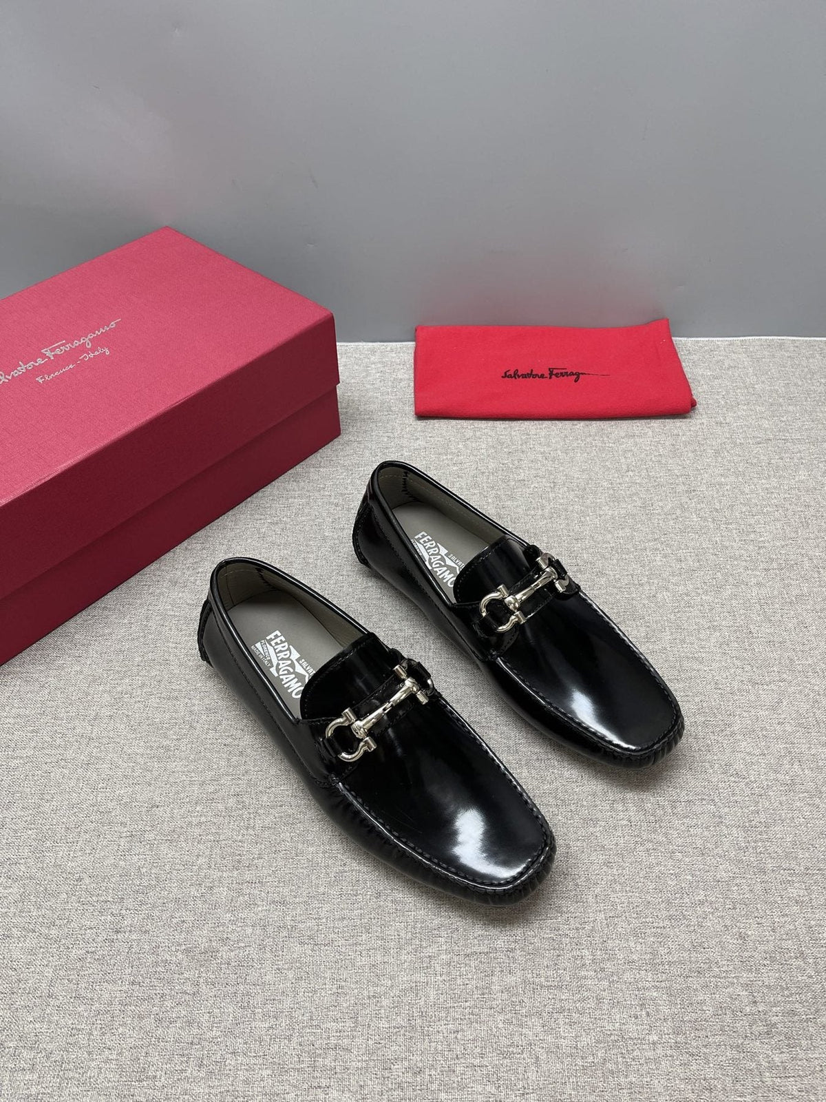 Ferragamo Metal-Hardware Driving Loafers — front