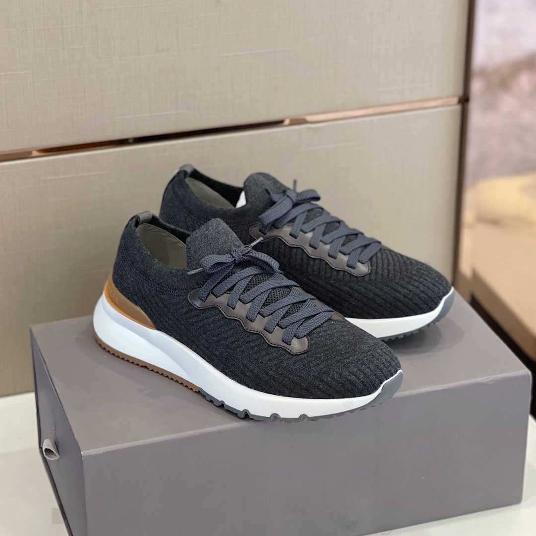 Brunello Cucinelli Knit Lace-Up Sneakers — front