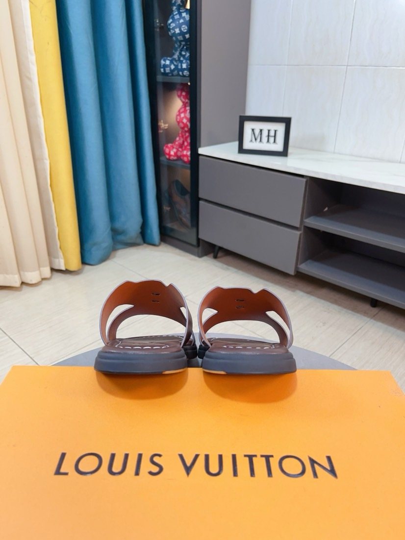 Louis Vuitton Interlaced Strap Slide Sandals — front