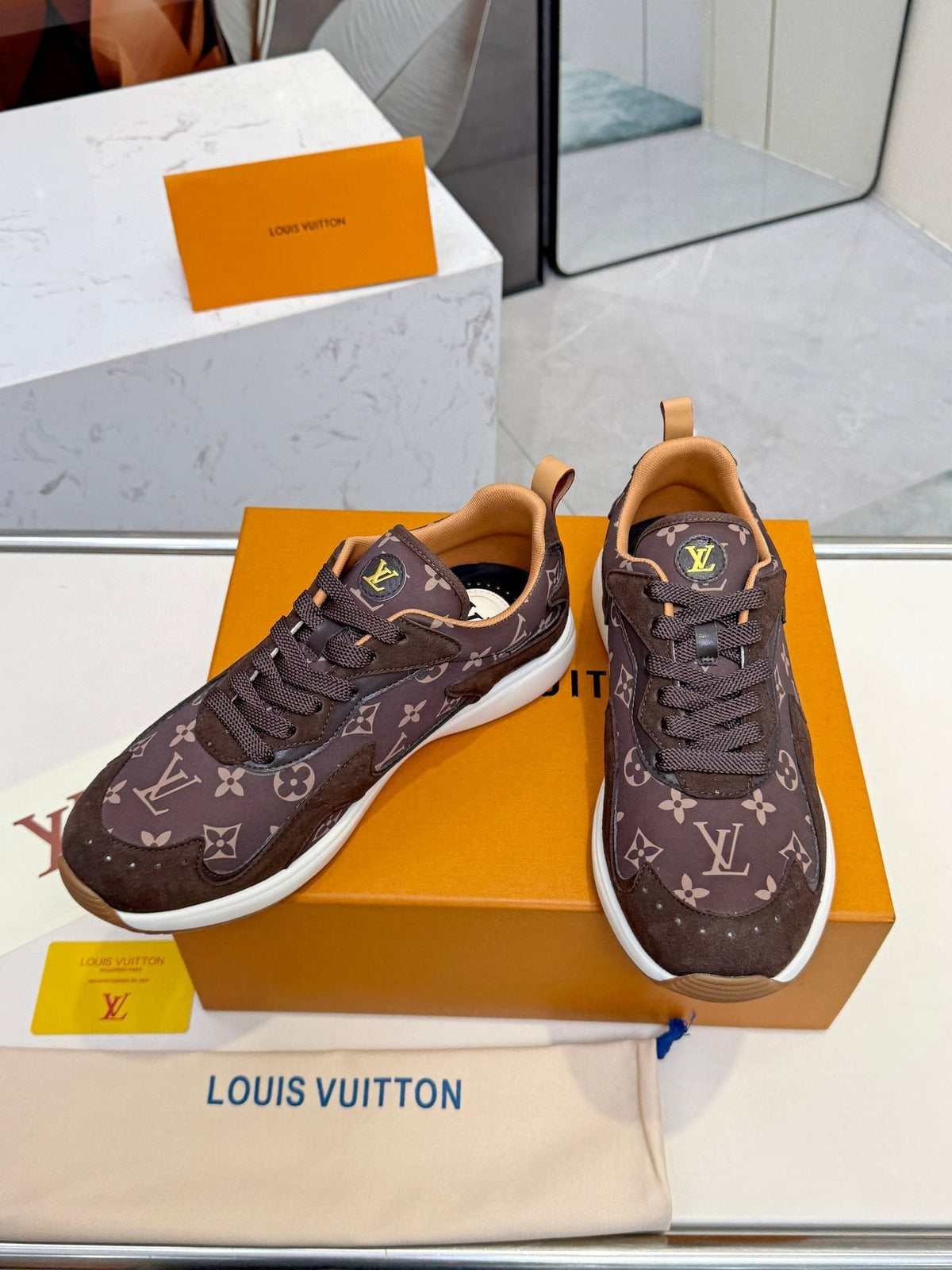 Louis Vuitton Cream Patterned Low-Top Sneakers — front