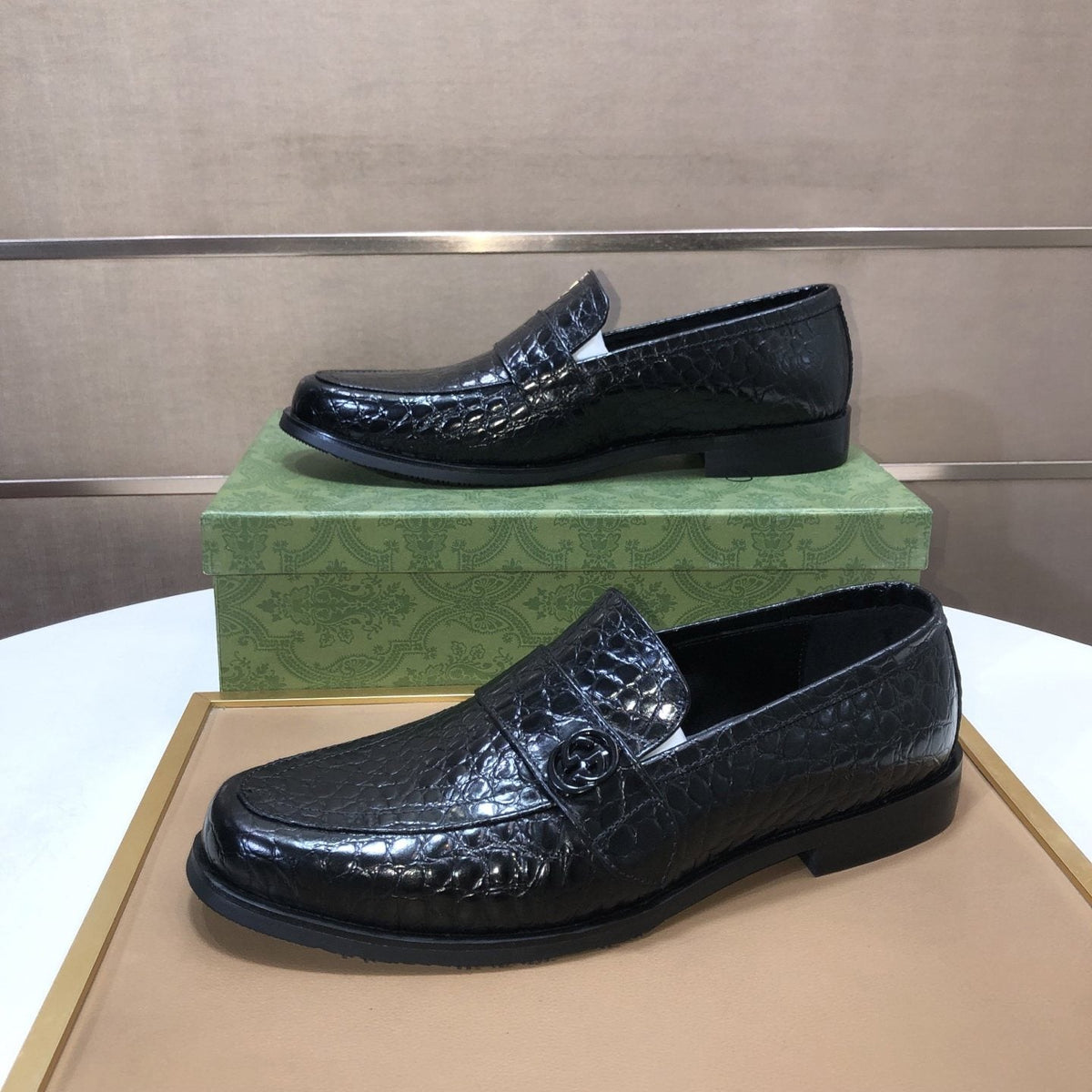 Gucci Black Textured Loafers — front
