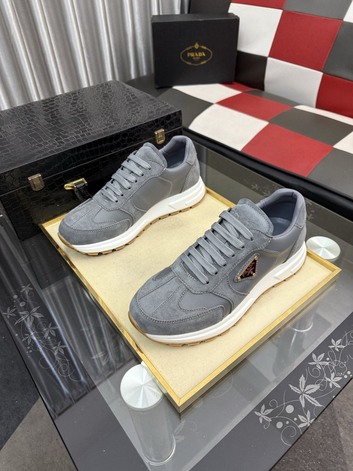 Prada Triangle Badge Low-Top Sneakers — front