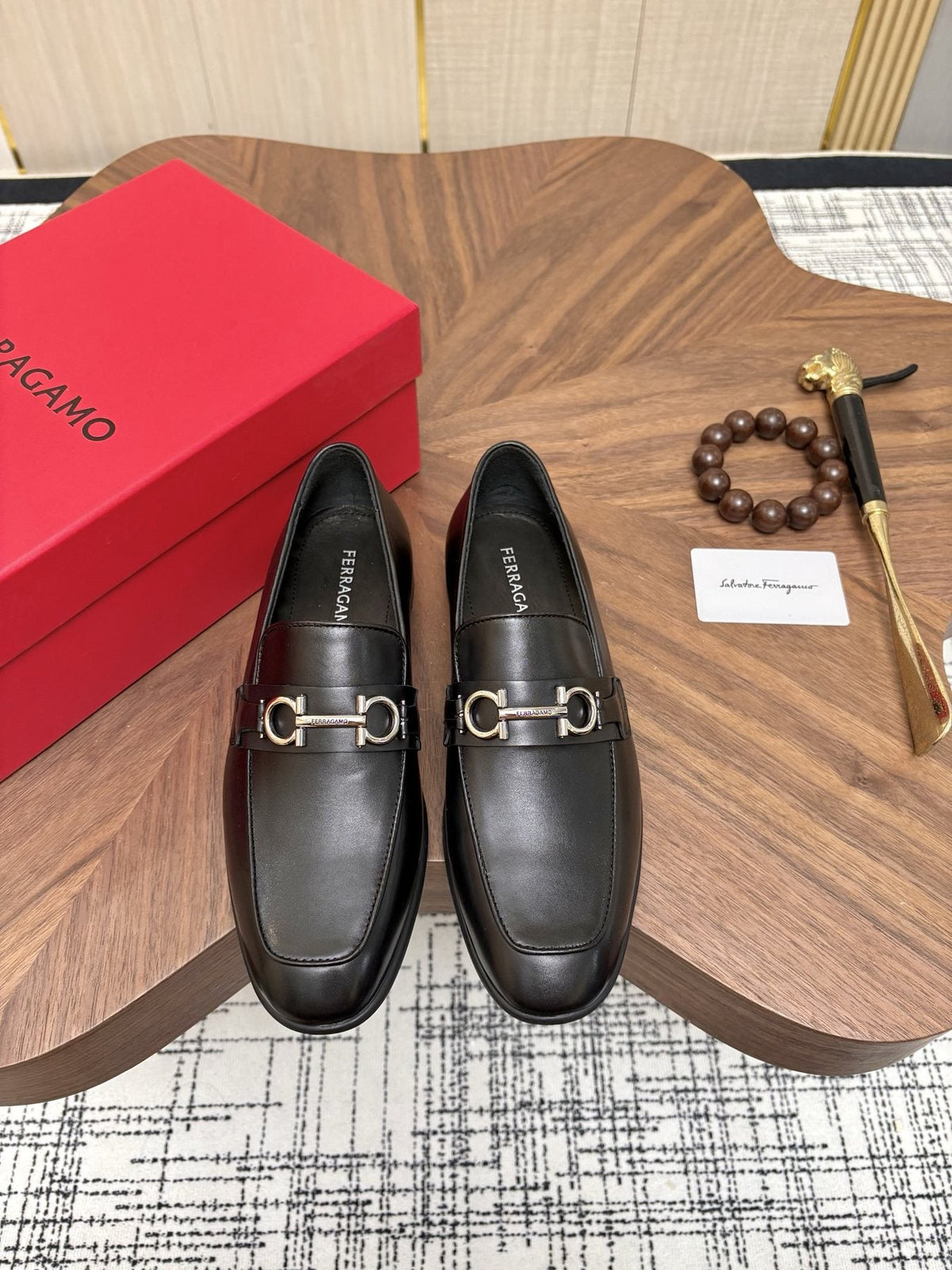 Ferragamo Dark Brown Metal Bit Loafers — front