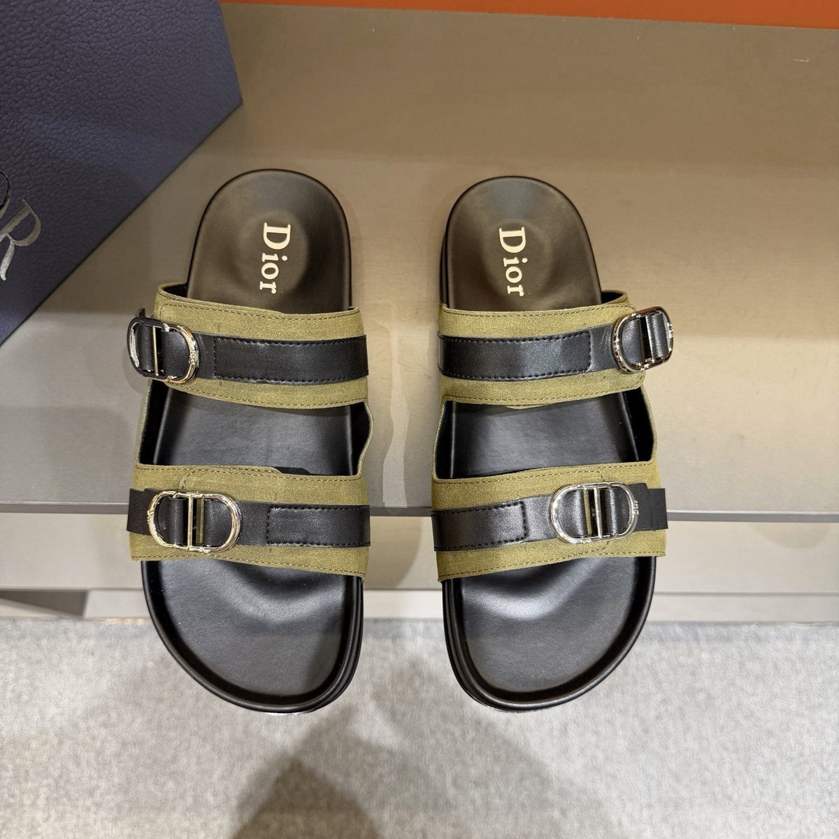 Dior Two-Strap Buckle Slide Sandals — front