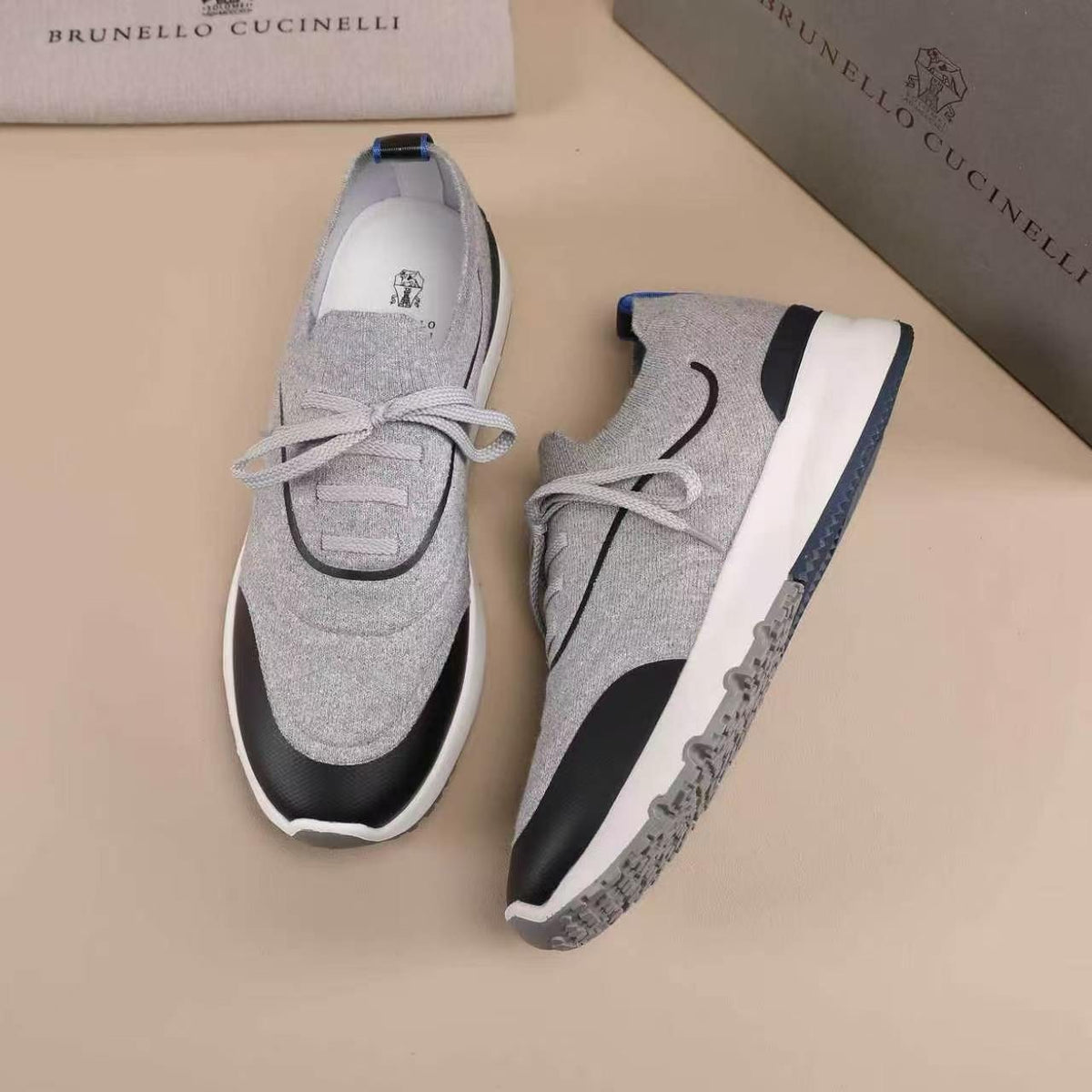 Brunello Cucinelli Knit Lace-Up Sneakers — front