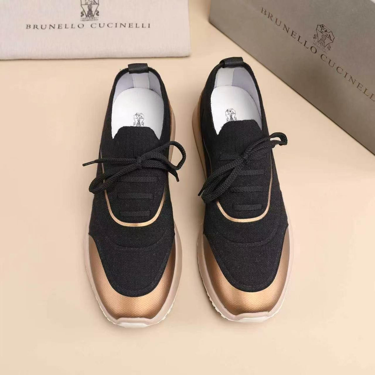 Brunello Cucinelli Knit Lace-Up Sneakers — front