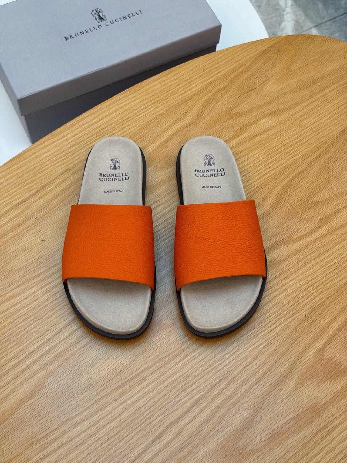 Brunello Cucinelli Textured Strap Slide Sandals — front
