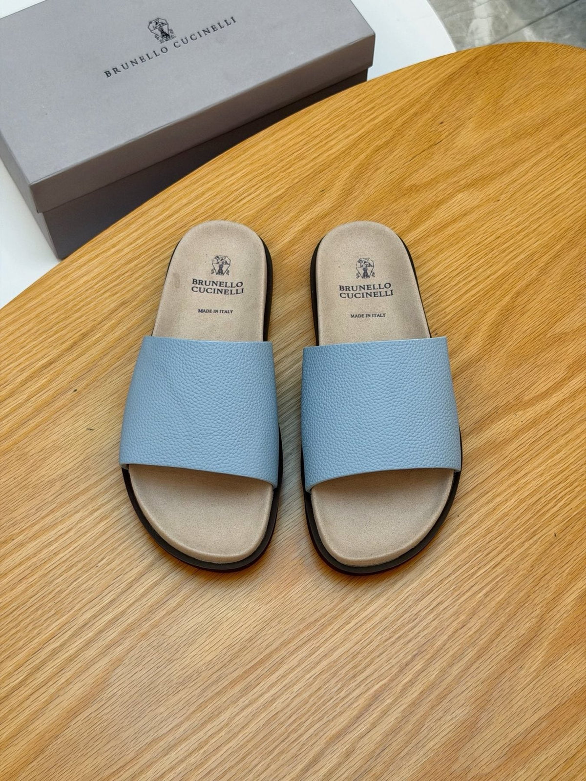Brunello Cucinelli Textured Strap Slide Sandals — front