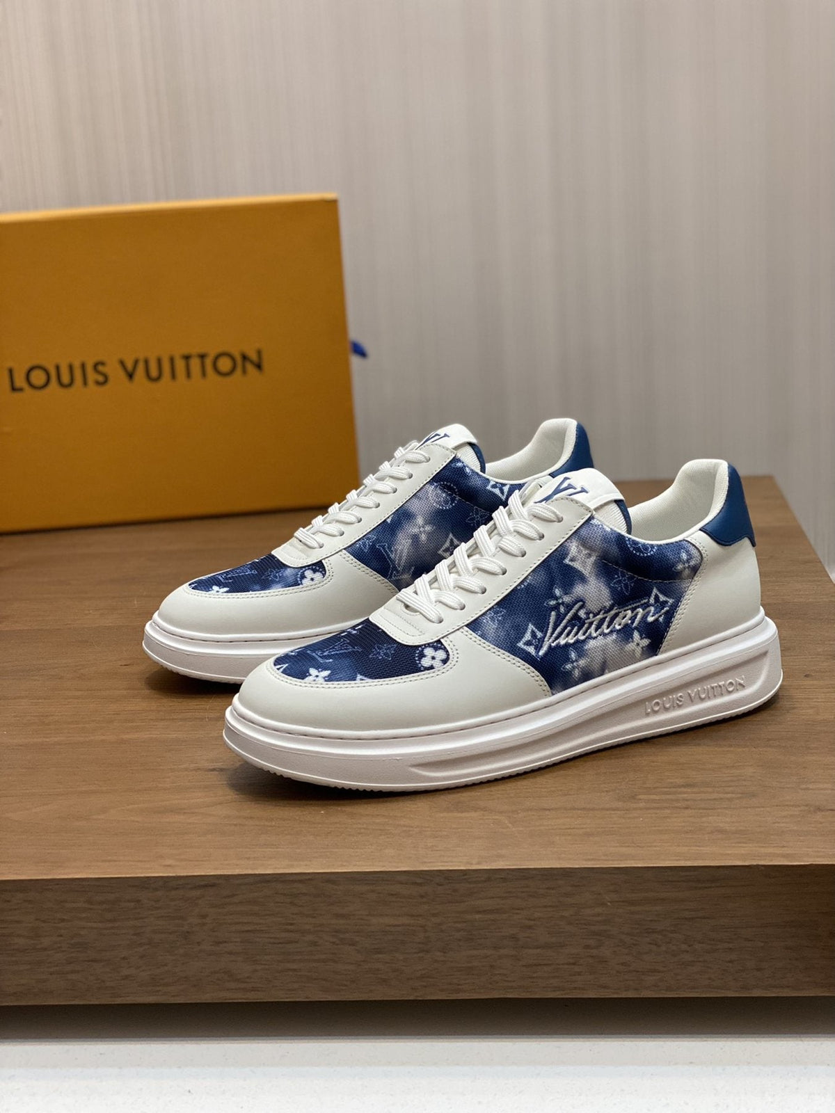Louis Vuitton Navy Monogram Low-Top Sneakers — front