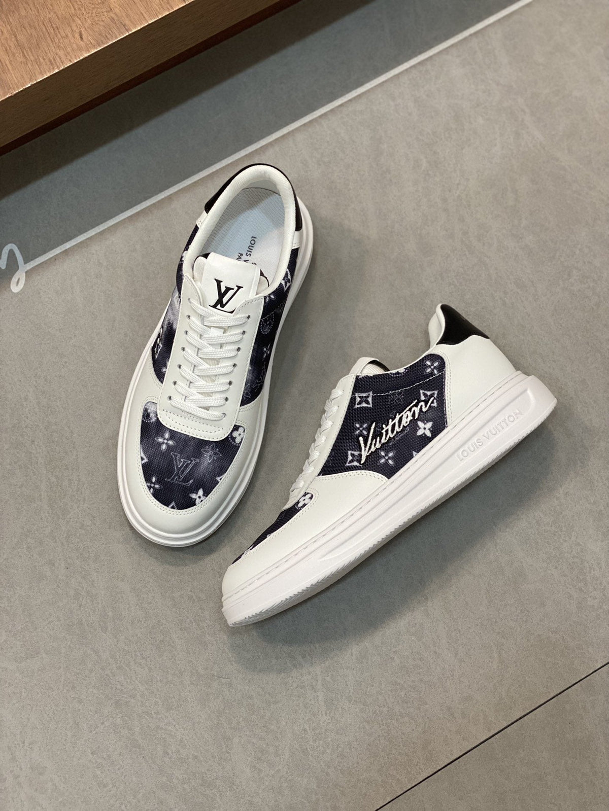 Louis Vuitton Navy Monogram Low-Top Sneakers — hero