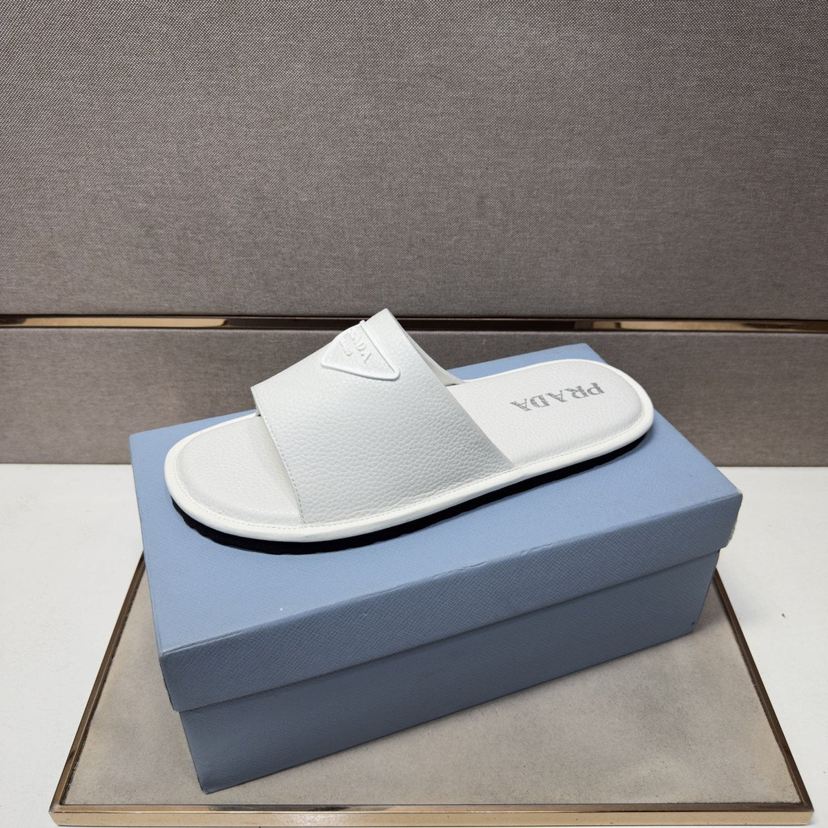 Prada Triangle Detail Slide Sandals — front