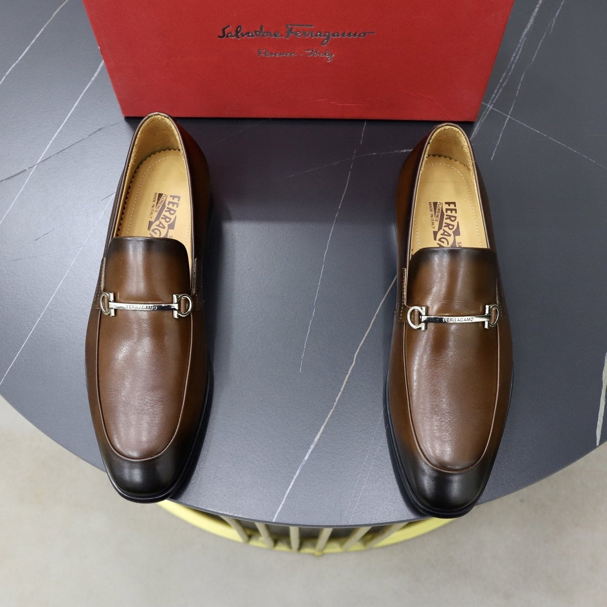 Salvatore Ferragamo Leather Hardware Loafers — front
