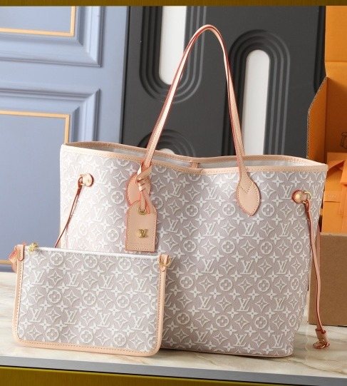 Louis Vuitton Neverfull MM Blue-Gray Tote Bag — front