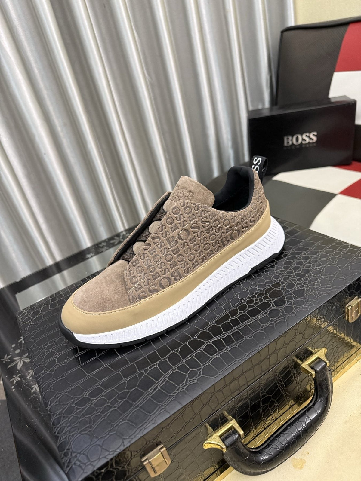 BOSS Textured Slip-On Sneakers — front