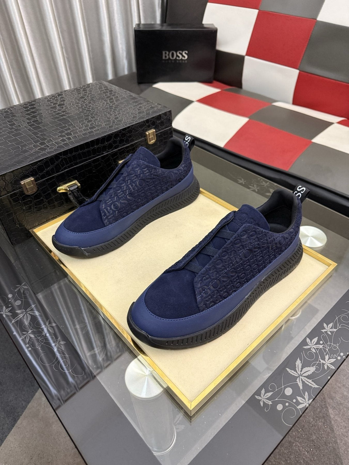 BOSS Textured Slip-On Sneakers — front